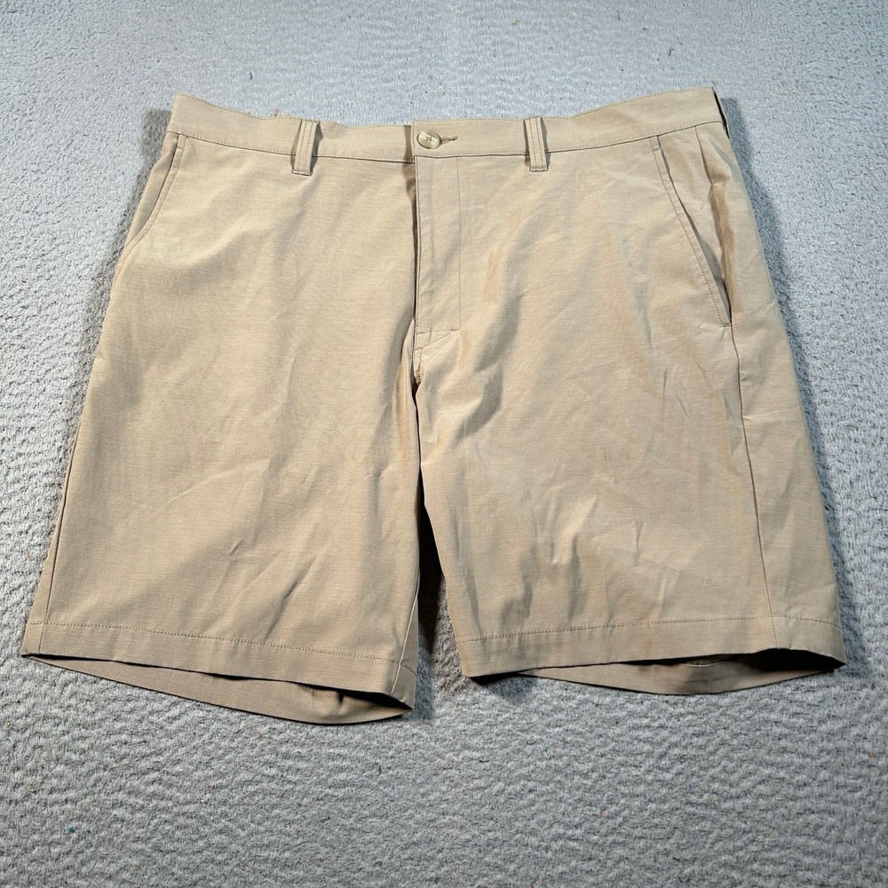 PGA Tour Shorts Mens Size 38 Flat Front Golf Khaki Beige Polyester Cotton‎ Blend